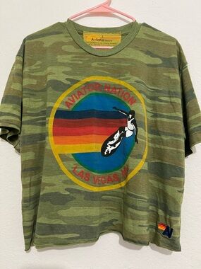 Aviator Nation Camo Cropped Boyfriend Tee Las Vegas size L